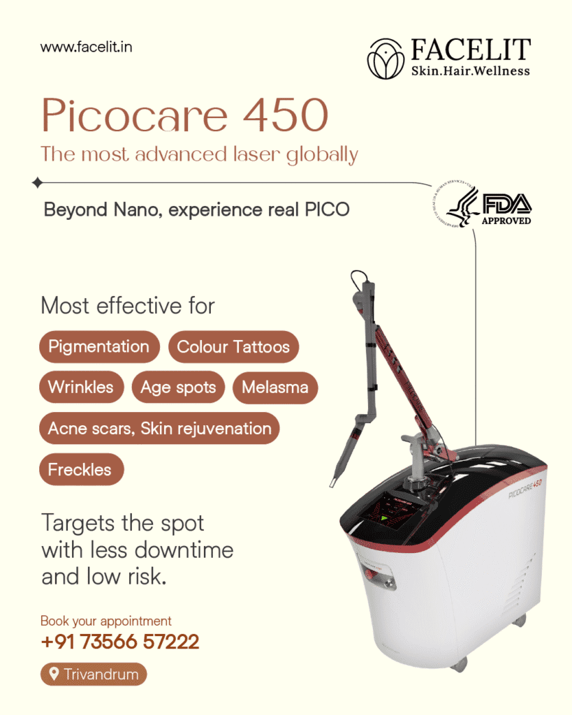 Picocare450 Nd.YAG best machine at facelit clinic trivandrum